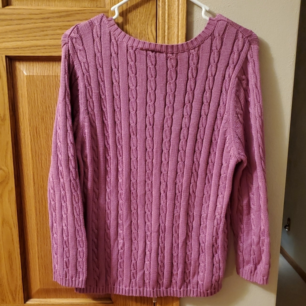 Talbots Women’s Purple Cable Knit Cotton Pullover XL 3/4 Length Sleeve Sweater - Picture 3 of 3